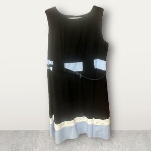 Calvin Klein dress plus size 16W black light blue white black patent skinny belt